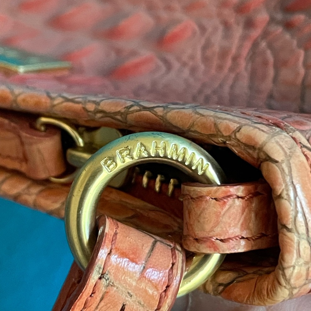 👛 Brahmin Lorelei Orange Melbourne Crocodile Embossed Leather Shoulder Bag. 👛 - Picture 10 of 16